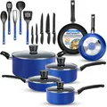 SereneLife Töpfe und Pfannen Set, Kochgeschirr Set 20-Teilig, Antihaft Cookware Set Inkl. Topfset, Pfannenset & Küchenzubehör, Blau