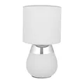 Relaxdays Tischlampe, Metallfuß, Stoffschirm, E14, HxD: 32 x 18 cm, Nachttischlampe mit Kabel, Schlafzimmer, grau/Silber