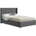 Polsterbett Savona 140x200 Cm - Bett Mit Stauraum, Lattenrost, Samt-bezug - Bettgestell Aus Holz, Bis 250 Kg, Großes Kopfteil - Dunkelgrau - Juskys
