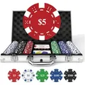Pokerkoffer 300 Chips Set mit Aluminium-Koffer, Karten, Würfel, Button für Er...