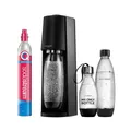 SodaStream Wassersprudler TERRA Vorteilspack mit CO2-Zylinder | inkl. 2x 1L spülmaschinenfeste Kunststoffflasche und 1x 0,5L spülmaschinenfeste Kunststoff-Flasche, Höhe 44cm, Schwarz