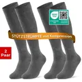 sockenkauf24 Stützkniestrümpfe Kompressionsstrümpfe Reisestrümpfe Stützstrümpfe mit Kompression (Grau, 2-Paar, 39-42) aus Baumwolle für Damen & Herren mit Komfortbund grau 39-42