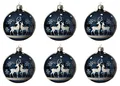 Weihnachtskugeln Glas 8cm x 6 Stück mit Motiv Rentiere mundgeblasen handbemalt transparent blau weiß