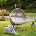 Polyrattan Hängesessel Twin Farbe: Grau Poly Rattan Hängesessel Hängekorb - Home Deluxe