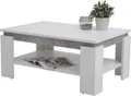 Couchtisch Wohnzimmertisch Tim II - Nachbildung Weiß/Betonoptik - Melaminbeschichtung - großer Ablageboden - Maß 90 x 60 cm