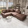 Ecksofa KENT - 220cm - braun - Microfaser - Federkern inkl. Hocker und Kissen