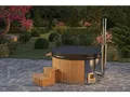 FinnTherm Holz Badefass Stockholm aus Thermoholz, Hot Tub Ø 180 cm, 8 Personen, inkl. Edelstahl-Ofen (30 kW), Minibar, Schwimmbecken, Badebottich, Badezuber