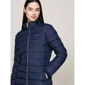 Tommy Jeans Steppmantel TJW ESSENTIAL HOODED DOWN COAT mit Fellimitat, Logostickerei blau M (38)