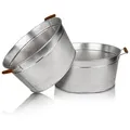 BigDean Pflanzschale XXL Zinkwanne - groß + wasserdicht Ø 50cm x 28 cm H - Gartenteich silberfarben Ø 50 cm x 28 cm