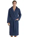 LAYNENBURG Bademantel Herren Frottee aus 100% Baumwolle - OEKO TEX Standard - weicher Morgenmantel waden-lang mit Kapuze, Bindegürtel und aufgesetzten Taschen - für Sauna & Zuhause (XXL blau)