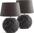 2er Set BRUBAKER Tischlampen Nachttischlampen Anthrazit Grau, Keramikfüße in zweifarbigem, matten Finish - 38 cm Höhe