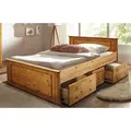 Home affaire Massivholzbett Hugo, hohe Belastbarkeit! FSC® zertifiziertes Massivholz, Landhausstil (Breite/Belastbarkeit 180cm/200KG, 140cm/180KG), Stauraumbett aus massiver Kiefer beige 152 cm x 212 cm x 84,5 cm