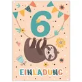 JUNAPACK Einladungskarten Faultier Einladungen zum 6. Geburtstag Karten für Kinder Tiere, Einladungskarten zum 6. Geburtstag mit Faultier Motiv