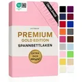Jacobson Spannbettlaken PREMIUM 200 g/m2 Jersey aus 97% Baumwolle & 3% Elasthan, Extra dichtes Bettlaken mit maximalem Halt rosa 180 - 200 cm x 220 cm