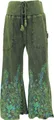 Palazzohose, Boho Baumwollhose, Hippiehose mit Blüten, Schlaghose - Grün, Damen, Baumwolle, Größe: XL