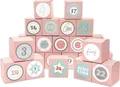 DIY Adventskalender Vorfreude zum Befüllen, 24 Faltschachteln rosa 7(L)x7(B)x7(H)cm (gefaltet), XL Ziffern pastell/Weihnachten, Aufkleber, Würfelbox, Faltverpackung, Schachteln
