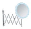 WENKO LED Teleskop-Wandspiegel Barona, Kosmetikspiegel mit LED-Beleuchtung, Schminkspiegel mit ausziehbarem Arm (55 cm), Schwenk- und höhenverstellbar, Touchfunktion, USB oder Batterie, Ø 20 cm