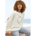 Sweatshirt ELBSAND, Damen, Gr. S (36), beige (creme), angeraute Sweatware, Obermaterial: 95% Baumwolle, 5% Elasthan, unifarben mit Farbeinsatz, casual, figurumspielend hüftlang, Rundhals, Langarm, Sweatshirts, mit Frontprint, Rundhalsausschnitt, Printpullover, casual-sportlich