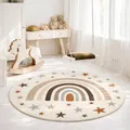 the carpet Beat Kids Moderner Weicher Kinderteppich, Weicher Flor, Pflegeleicht, Farbecht, Regenbogen Muster, Creme, 120 cm Rund