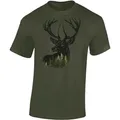 Baddery Print-Shirt Jäger T-Shirt: "Forest Deer" - Geschenk für Jäger - Jagd Tshirt, hochwertiger Siebdruck, aus Baumwolle grün M