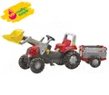 Rolly Toys - Junior Roter Pedaltraktor, Frontlader Und Schlitten Design Anhänger