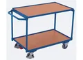 Leichter Tischwagen, Stahl/MDF-Platte, Enzianblau/Buche-Dekor, 2 Etagen, L 835 x B 505 mm, TPE-Rollen mit EasySTOP, bis 250 kg