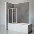 Schulte Duschwand für Badewanne, 87 x 121 cm, 2-teilig inkl, Klebe-Montage, faltbar, 3 mm Sicherheitsglas Klar hell, alunatur, Duschabtrennung für Wanne, Montage ohne Bohren in die Fliese