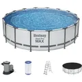 Bestway® Steel Pro MAXTM Frame Pool Komplett-Set mit Filterpumpe Ø 488 x 122 cm , lichtgrau, rund - Grau/Weiß