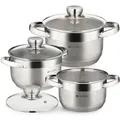 Standard 6-teiliges Edelstahl Topfset Induktion Töpfe mit Glasdeckel 16/18/20...