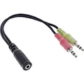 InLine 99312A Audio Headset Adapterkabel, 2x 3,5mm Klinke Stecker an 3,5mm Klinke Buchse 4pol. OMTP, 0,15m