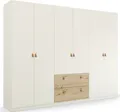 rauch Drehtürenschrank Kleiderschrank Schrank Garderobe Ankleide HOMEY BY QUADRA SPIN (Breiten: 181/226/271 cm, Höhe 210 cm) mit cognacbraunen Ledergrifflaschen, Schubladen in Eichen-Dekor