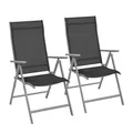 SONGMICS Gartenstuhl 2er Set, Klappstuhl, Outdoor-Stuhl, mit Metallgestell, 8-Fach verstellbare Rückenlehne, bis 150 kg belastbar, schwarz GCB29BK