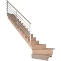 Treppe Lindos Eiche Gewendelt L Setzstufen 100 cm Design-Geländer-Edelstahl FSC®