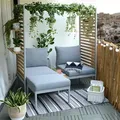 riess-ambiente Outdoor Balkonlounge 2-Sitzer COCOONING anthrazit Aluminium Holz mit Hocker wetterfest Gartenlounge Gartenset Balkonset - Grau
