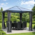 BRAST Alu Pavillon Premium | viele Modelle & Farben | Größen 3x3m 3x4m 3,6x4,8m | inkl. Moskitonetz + LED | TÜV geprüft | wasserdicht | UV-Schutz | festes Dach | 3x3m Grau