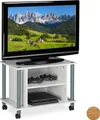 Relaxdays TV Tisch mit Rollen, 2 Fächer, Fernseher Ablage, Fahrbarer Fernsehtisch, HxBxT: 45 x 60 x 40 cm, weiß-silber