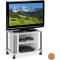 Relaxdays TV Tisch mit Rollen und 2 Fächern Weiß,Grau