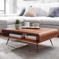 WOHNLING Couchtisch 90x55x30 cm Sheesham Massivholz / Metall Sofatisch Eckig Wohnzimmertisch mit Stauraum Kaffeetisch Massiv Kleiner Tisch