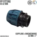32 mm x 1 PE PP Fitting Klemm Verbinder Verschraubung Muffe Rohr Kupplung x IG ..."