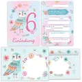 JUNAPACK Einladungskarten Eule zum 6. Kindergeburtstag Einladungen mit Umschlägen Karten Tiere, Einladungskarten mit Umschlägen zum sechsten Kindergeburtstag Eule