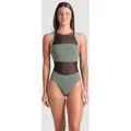 Badeanzug Damen arena Mesh Panels Vent-Back - Sage - 36