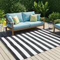 Teppich Outdoor Zweiseitig Wasserdicht Resistent Weiß Schwarz Picknick Strand Garten 180 x 270 cm