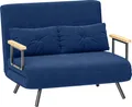 HOMCOM 2-Sitzer-Schlafsofa mit 5-fach verstellbarer Rückenlehne, klappbares Doppelschlafsofa mit 2 Kissen, aus gepolstertem Stoff und Holz, blau