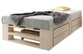 sunnypillow Palettenbett M2 aus Holz 80 x 200 cm mit Lattenrost und 2 Bettkästen. Stabiles Seniorenbett Kinderbett Jugendbett Gästebett erhöhtes Einzelbett Bettgestell Futonbett Komforthöhe Naturholz