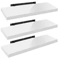 WOLTU Wandregal Hochglanz Weiß 3er Set Schweberegal,100x22.9x3.8 cm, Regal freischwebend, Galeriedisplay, Wanddeko für Wohnzimmer Schlafzimmer Küche, MDF, verdeckte Aufhängung