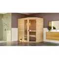 weka Massivholzsauna 38 mm VALIDA Eck 1 GTF Sparset 1 inkl. 5,4 kW Kompakt-Ofenset, Sauna-Leuchtenset, Zubehör-Set und Duftkonzentrat x B x T x H ... - Braun