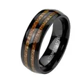 Mianova Band Ring Edelstahl Fingerring Doppel Holz Inlay Holzmaserung Schwarzer Herrenring Damenring Partnerring Ehering Damen Herren Größe 59 (18.8)