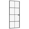 vidaXL Innentür, Zimmertür Komplettset 83x201,5cm, Glastür mit Griff Eisenschloss, Drehtür Tür aus Glas, Modern, Schwarz Hartglas Aluminium Schlank