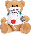 Brubaker Teddy Plüschbär mit Mundschutz und Stethoskop - Gute Besserung - 35 cm - Teddybär mit Arzt Shirt Weiß - Plüschteddy Kuscheltier Schmusetier - Braun Hellbraun