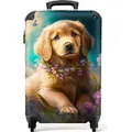 NoBoringSuitcases.com® Koffer Handgepäck Trolley Rollkoffer Kleine Reisekoffer mit 4 Rollen - Welpe - Blumenkranz - Schmetterling - Hund - Golden... - Bunt